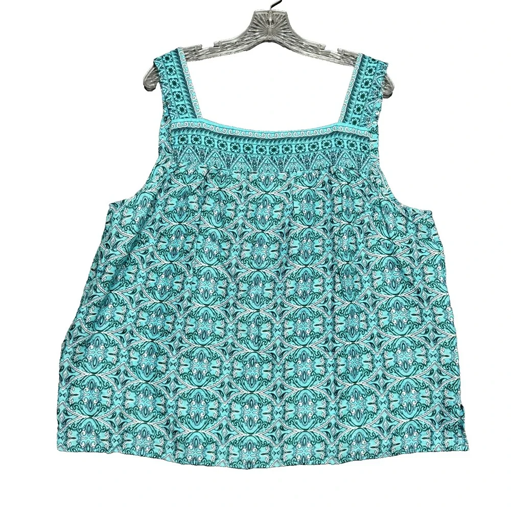 Talbots Tank Top Womens 2X Plus Paisley Blue Boho Resortwear Coastal Grandma